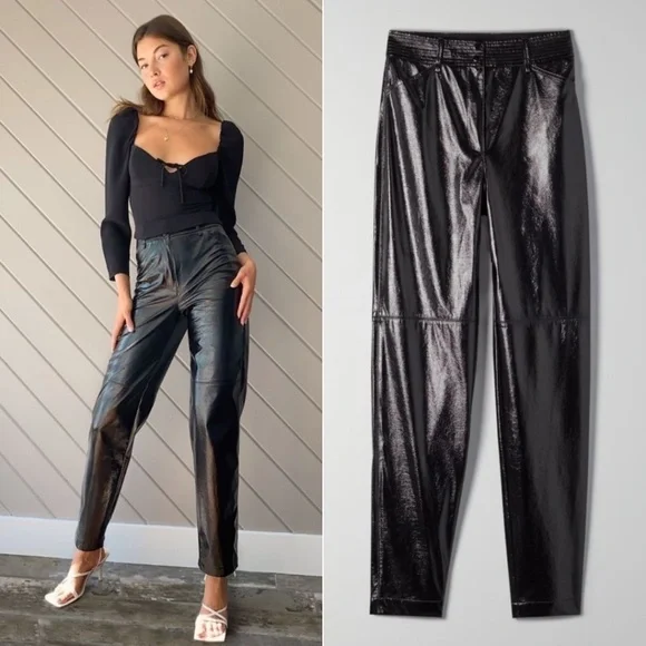 Aritzia Wilfred Funk High Rise Glossy Vinyl Vegan Leather Pants in Black - Sz 4 - Picture 1 of 16